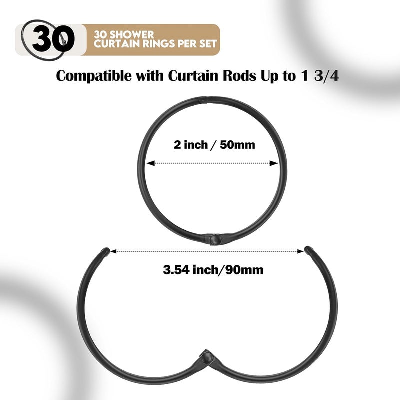 Mafegu 30Pcs Shower Curtain Hooks,Metal Round Shower Curtain Hooks Roman Rings Rustproof Decorative Shower Curtain Rings (Metal, Black) - Image 3